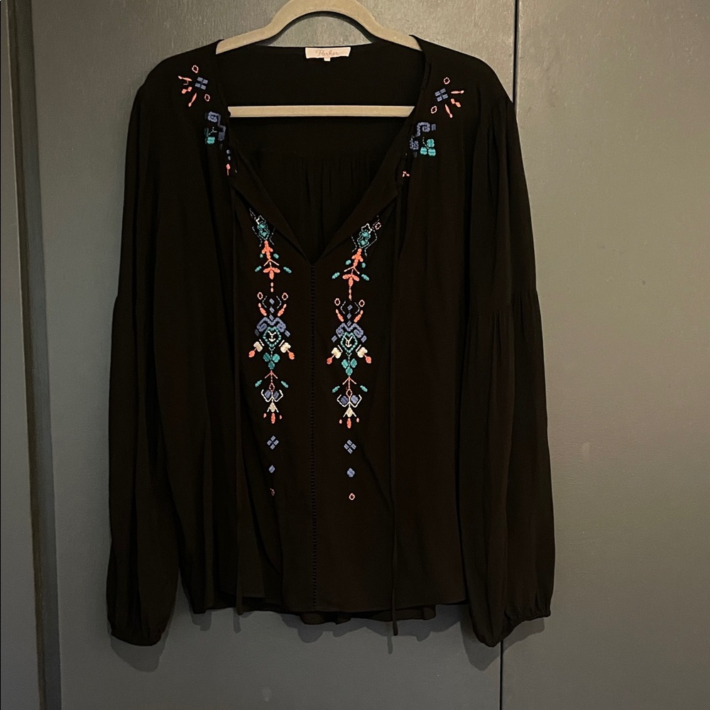 Parker Black Blouse with Vibrant Embroidery